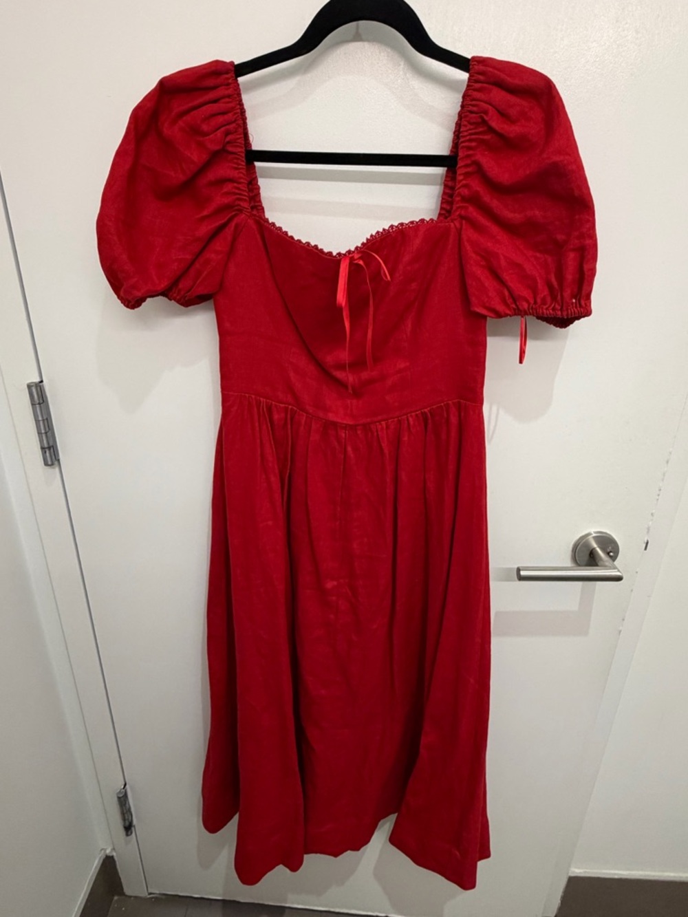 Reformation Marella Linen Midi Dress in Red